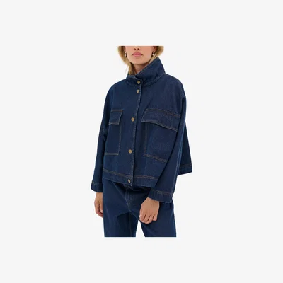 John Lewis MY ESSENTIAL WARDROBE Tessa High Neck Denim Jacket, Dark Blue