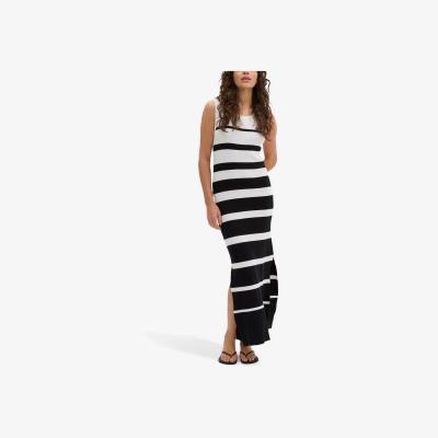 John Lewis MY ESSENTIAL WARDROBE Zeke Rib Knit Striped Bodycon Maxi Dress, Snow White/Black