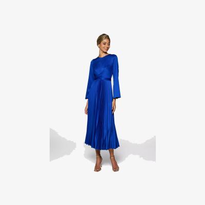 John Lewis Closet London Tie Waist Pleated Dress, Blue
