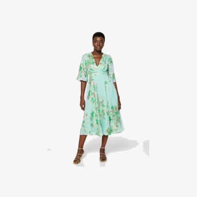 John Lewis Closet London Floral Wrap Dress, Green/Multi