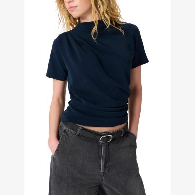 John Lewis MY ESSENTIAL WARDROBE Helle Drape Short Sleeve Top, Mid Blue