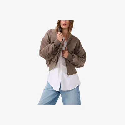 John Lewis MY ESSENTIAL WARDROBE Helga Bomber Jacket, Mid Brown