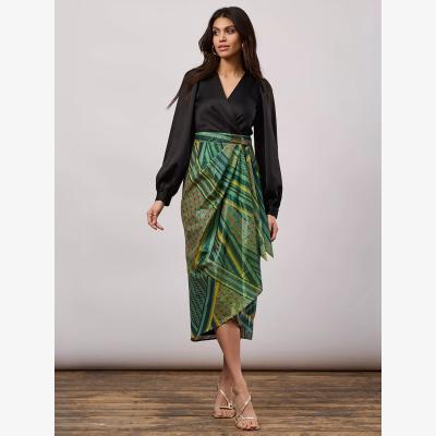 John Lewis Closet London Split Wrap Pencil Dress, Green/Multi