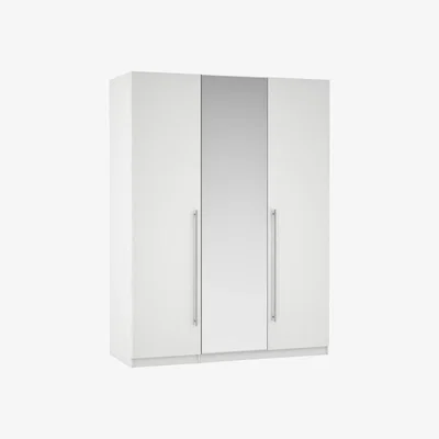 John Lewis ANYDAY John Lewis & Partners Mix it Stainless Steel Long T-Bar Handle, Mirrored Triple Wardrobe with Internal Drawers/Shelving, Gloss White Slab/Ma...