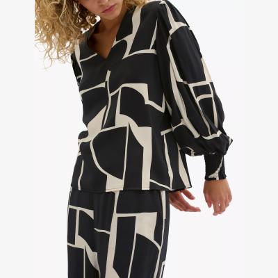 John Lewis MY ESSENTIAL WARDROBE Kelly Graphic Print Blouse, Black/Ecru