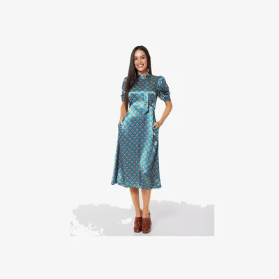 John Lewis Closet London Geometric A-Line Dress, Turquoise/Multi