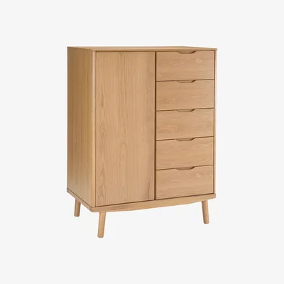John Lewis John Lewis & Partners Bow 5 Drawer Low Wardrobe, Oak