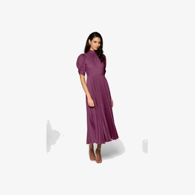 John Lewis Closet London Puff Sleeve Pleated Dress, Burgundy