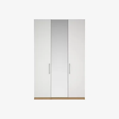 John Lewis ANYDAY John Lewis & Partners Mix It Tall Mirrored Triple Wardrobe with T-bar Handles, Gloss White/Natural Oak