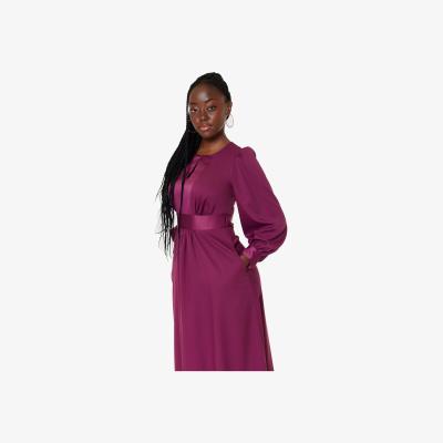John Lewis Closet London Puff Sleeve Midi Dress, Maroon