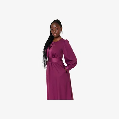 John Lewis Closet London Puff Sleeve Midi Dress, Maroon