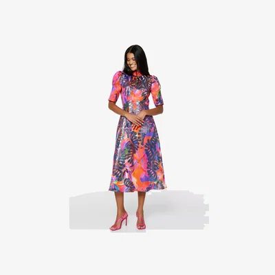 John Lewis Closet London Print Tie Back A-Line Dress, Orange