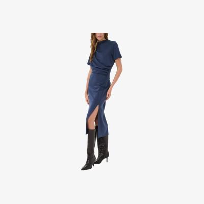 John Lewis MY ESSENTIAL WARDROBE Helle Drape Midi Dress, Dark Sapphire Blue