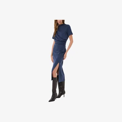 John Lewis MY ESSENTIAL WARDROBE Helle Drape Midi Dress, Dark Sapphire Blue