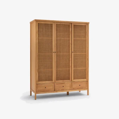 La Redoute Gabin Solid Pine & Rattan Triple Wardrobe