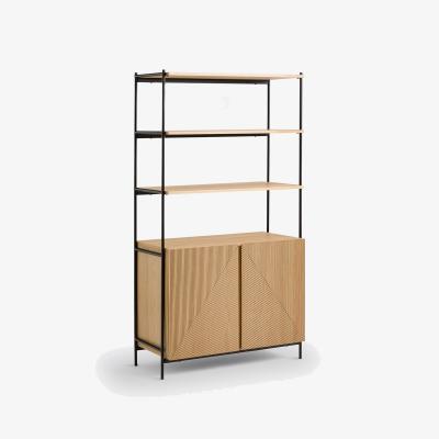 La Redoute Signatures Lodge Oak Veneer and Metal Wardrobe Module with 3 Shelves and 2 Cupboards