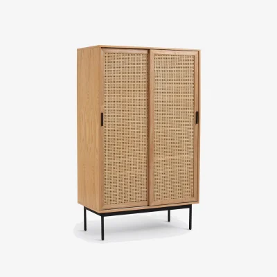 La Redoute Waska Sliding Door Oak Veneer & Rattan Double Wardrobe