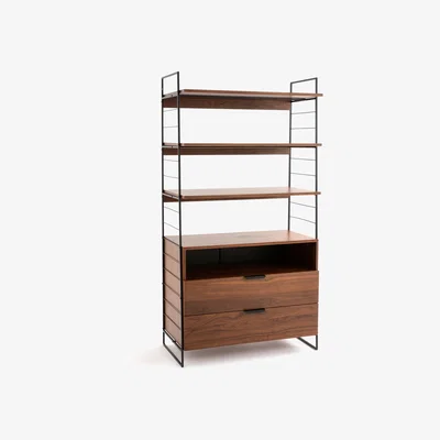 La Redoute Watford Wide Walnut/Metal Wardrobe Module with 2 Drawers & 3 Shelves