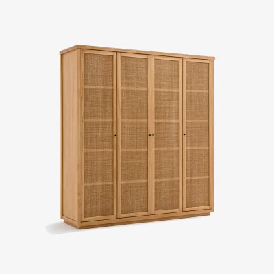 La Redoute Gabin 4-Door Solid Pine and Cane Wardrobe