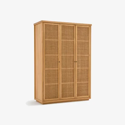La Redoute Gabin Solid Pine and Rattan Cane 3-Door Wardrobe