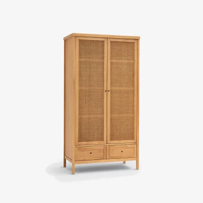 La Redoute Gabin Solid Pine & Rattan 2-Door Wardrobe