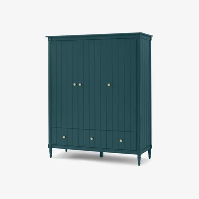 Made.com Bourbon Vintage 3 Door Triple Wardrobe, Petrol Blue & Brass