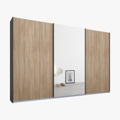 Made.com Malix 3 door 270cm Sliding Wardrobe, Graphite Grey frame,Oak & Mirror doors , Classic Interior