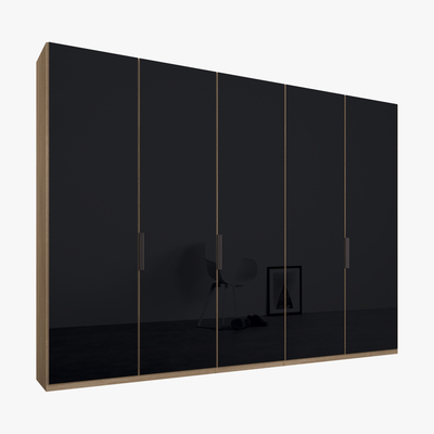 Made.com Caren 5 door  250cm Hinged Wardrobe, Oak Frame, Basalt Grey Glass Doors, Standard Interior