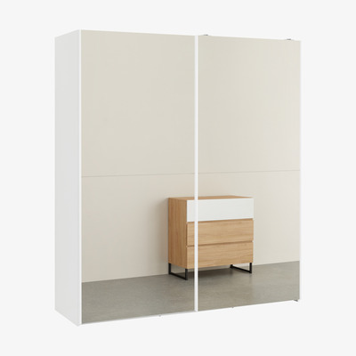 Made.com Elso Sliding Wardrobe 180cm, White Frame with Mirror Doors