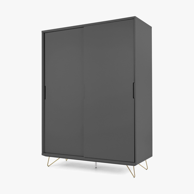 Made.com Elona Sliding Wardrobe, Charcoal & Brass