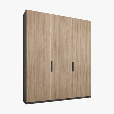 Made.com Caren 3 door 150cm Hinged Wardrobe, Graphite Grey Frame, Oak Doors, Standard Interior