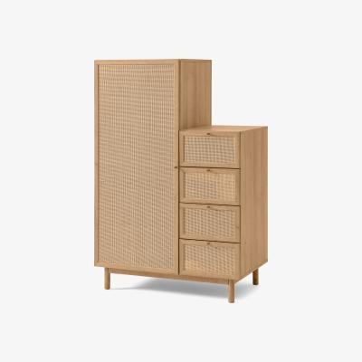 Made.com Pavia Single Wardrobe with Drawers, Natural Rattan & Oak Effect