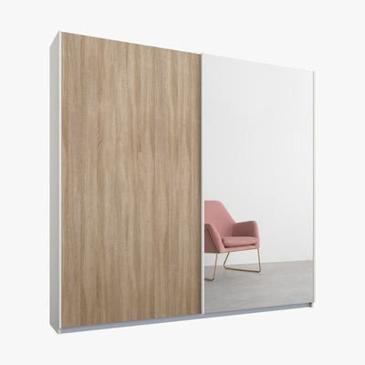 Made.com Malix 2 door 181cm Sliding Wardrobe, White frame,Oak & Mirror doors, Standard Interior