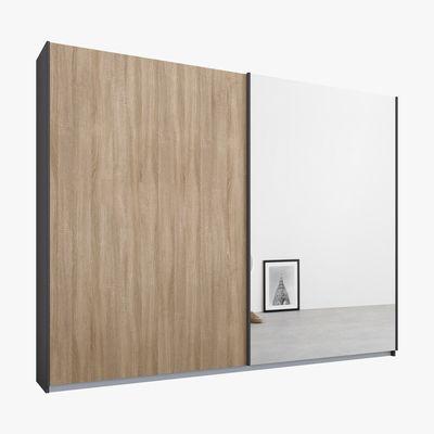 Made.com Malix 2 door 225cm Sliding Wardrobe, Graphite Grey frame,Oak & Mirror doors , Premium Interior