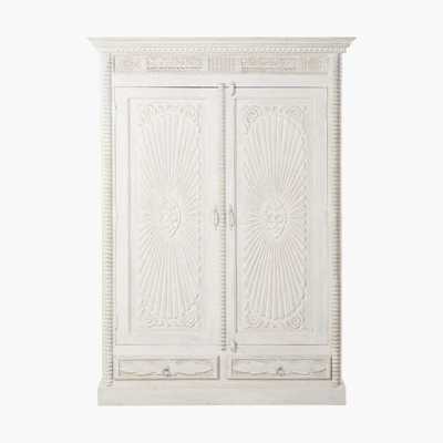 Maisons du Monde 2-drawer 2-door aged white solid mango wood wardrobe Janna