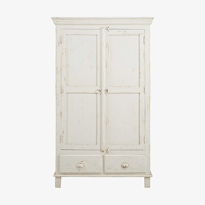 Maisons du Monde Patinated white mango wood 2-door 2-drawer wardrobe