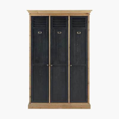 Maisons du Monde Black Recycled Pine Industrial 3-Door Wardrobe Toulouse