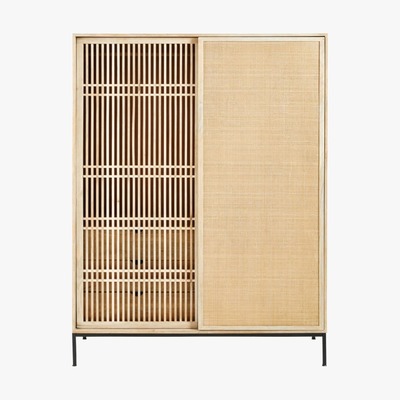 Maisons du Monde Solid Mango Wood and Rattan 2-Door Wardrobe Helios