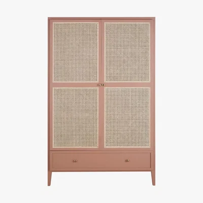 Maisons du Monde Rattan wardrobe with 2-doors and 1 terracotta drawer Siwa