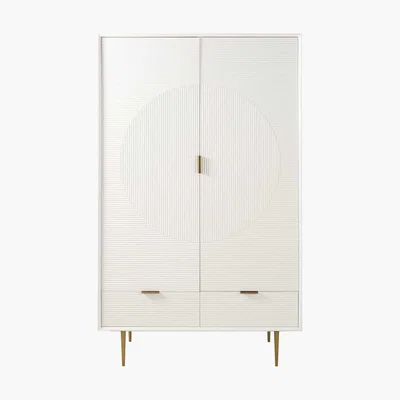 Maisons du Monde Satin-Finish White Pine 2-Door 2-Drawer Wardrobe Riverside