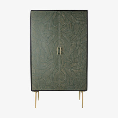 Maisons du Monde 2-door black solid mango wood wardrobe with leaf motifs