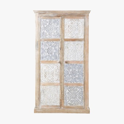 Maisons du Monde Solid mango wood wardrobe in white and silver W 100cm Annapurna