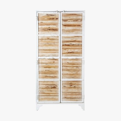 Maisons du Monde White Metal and Recycled Wood Wardrobe Mistral
