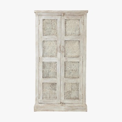 Maisons du Monde Mango wood wardrobe in white with distressed finish W 90cm Taj