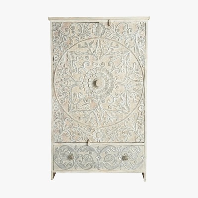Maisons du Monde Solid mango wood wardrobe in white and silver Namaste