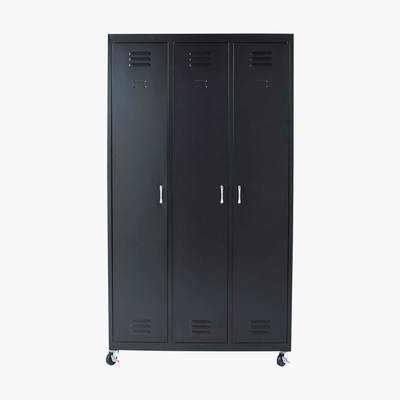 Maisons du Monde Black Metal 3-Doors Wardrobe on Wheels Loft