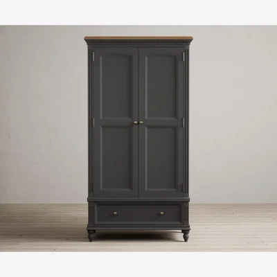 Oak&More Francis Oak and Charcoal Grey Painted Double Wardrobe