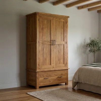 Oak&More Harrogate Rustic Solid Oak Double Wardrobe