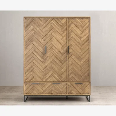 Oak&More Herringbone Solid Oak Triple Wardrobe
