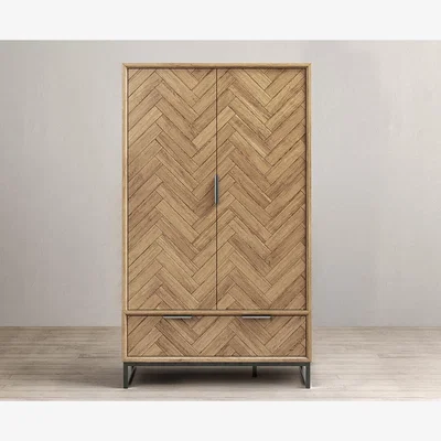 Oak&More Herringbone Solid Oak Double Wardrobe
